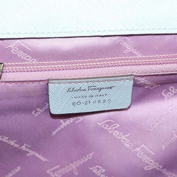 Salvatore Ferragamo Gancini Hand Bag Safiano 2way Light Blue Silver Auth BA1740 - Picture 10 of 16
